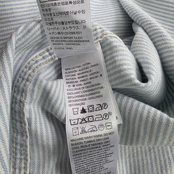 Levis Overall Dress Womens Medium Blue White Stripe Cotton Button Front Workwear - Picture 16 of 16